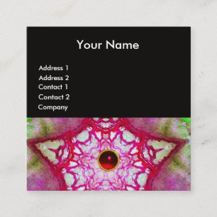 ABSTRACTE GREEN RED STAR, RUBY GEMSTONE MONOGRAM VIERKANTE VISITEKAARTJE