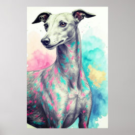 Abstracte Greyhound Tekenen met Levendige Kleuren  Poster