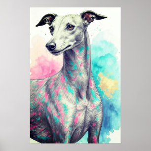 Abstracte Greyhound Tekenen met Levendige Kleuren  Poster