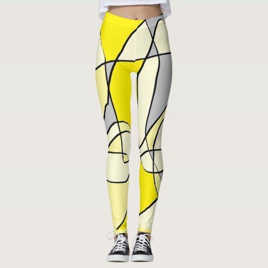 Abstracte grijze gele witte en zwarte Leggings (Voorkant)