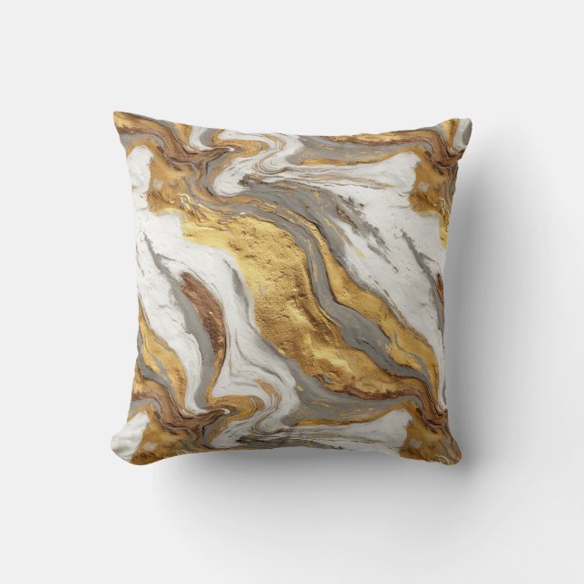Abstracte grijze marmertextuur met vloeiend goud kussen (Voorkant)