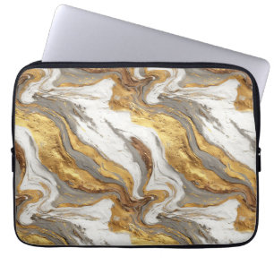 Abstracte grijze marmertextuur met vloeiend goud laptop sleeve
