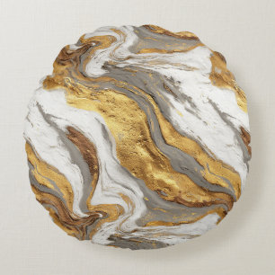Abstracte grijze marmertextuur met vloeiend goud rond kussen