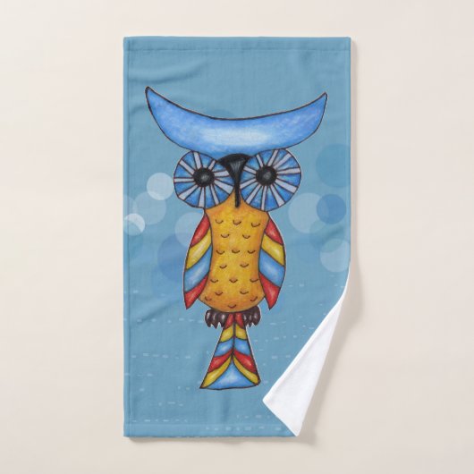Abstracte grillige uil grote blauwe ogen op cirkel handdoek (Handdoek)