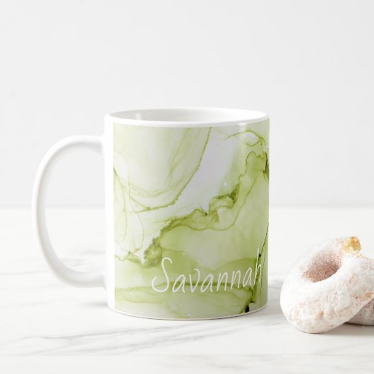 Abstracte groene alcoholinkt genaamd koffie-Mok Koffiemok (Met donut)