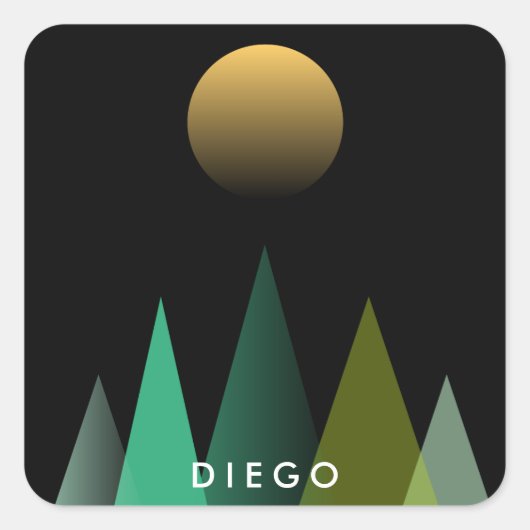 Abstracte groene bergen vierkante sticker (Voorkant)