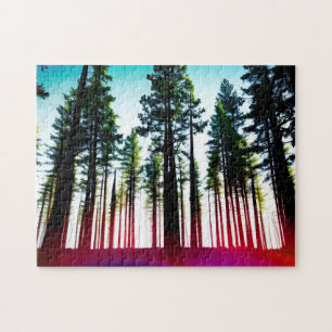 Abstracte groene bomen onder warm zonlicht legpuzzel