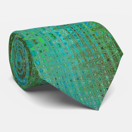 Abstracte Groene en Blauwe Retro Boomerang Waves Stropdas (Opgerold)