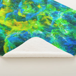Abstracte Groene en Blauwe Vlamjes Sherpa Deken