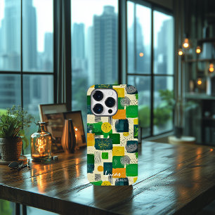 Abstracte groene en gele blokken met aangepaste na Case-Mate iPhone 14 pro hoesje