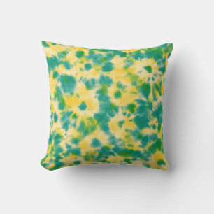 Abstracte Groene en Gele Waterverf Tie Dye Kussen