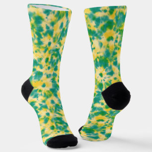 Abstracte Groene en Gele Waterverf Tie Dye Sokken