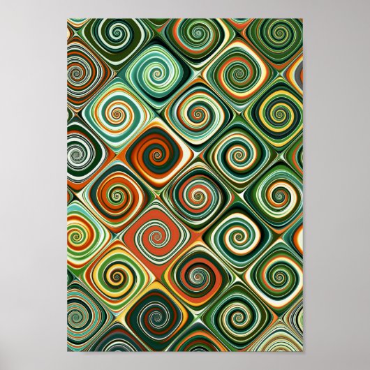 Abstracte groene en oranje geometrische spiraal sc poster (Voorkant)