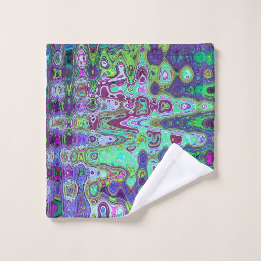 Abstracte Groene en Paarse Wavy Mozaïek Retro Bad Handdoek (Wasdoekje)