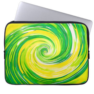 Abstracte groene gele spiraal kunst laptop sleeve