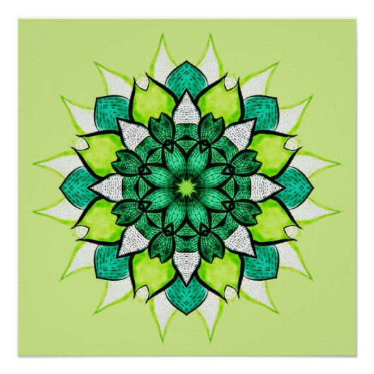 Abstracte groene ventilator Mandala Perfect Poster (Voorkant)