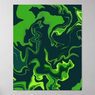 Abstracte groene vloeistofwervelingen poster