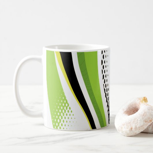 Abstracte groene witte en zwarte curve koffiemok (Met donut)