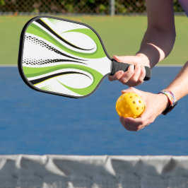 Abstracte groene witte en zwarte curve pickleball paddle