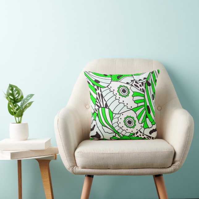 Abstracte groene witte zwarte vlindervleugel kussen (Stoel)