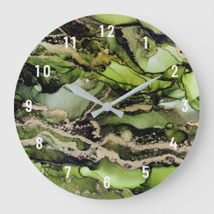 Abstracte groene zwarte gouden kunstklep - Grote k Klok