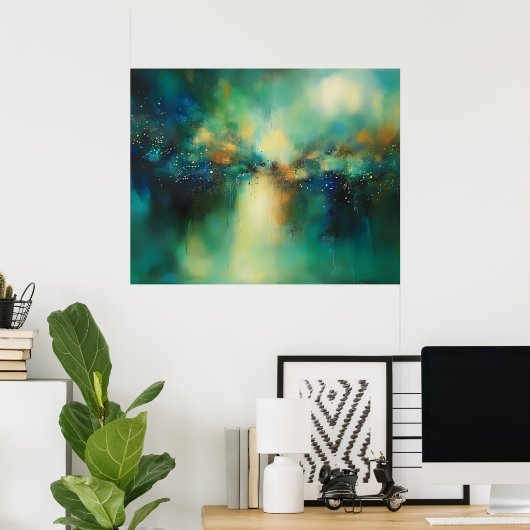 Abstracte Groenen en Blues Moderne schilderkunst Poster (Thuiskantoor)