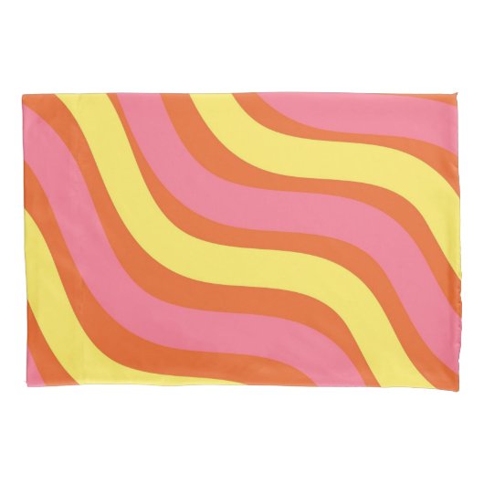 Abstracte Groovy Oranje Geel Roze Wavy Stripe Kussensloop (Voorkant)
