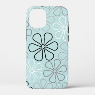 Abstracte grote bloemcontouren BWG + eendenei blau iPhone 12 Mini Hoesje