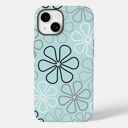 Abstracte grote bloemcontouren BWG + eendenei blau Case-Mate iPhone Case (Achterkant)