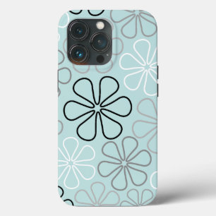 Abstracte grote bloemcontouren BWG + eendenei blau iPhone 13 Pro Hoesje