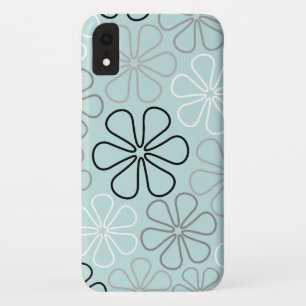 Abstracte grote bloemcontouren BWG + eendenei blau iPhone XR Hoesje