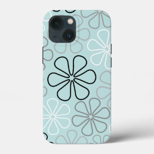 Abstracte grote bloemcontouren BWG + eendenei blau iPhone 13 Mini Hoesje