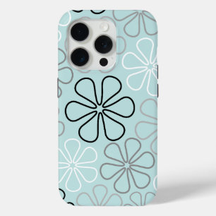Abstracte grote bloemcontouren BWG + eendenei blau iPhone 15 Pro Case