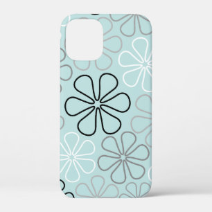 Abstracte grote bloemcontouren BWG + eendenei blau iPhone 12 Mini Hoesje