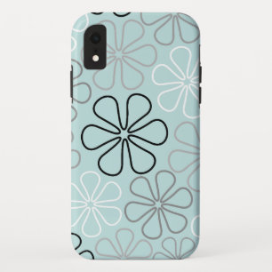 Abstracte grote bloemcontouren BWG + eendenei blau iPhone XR Hoesje