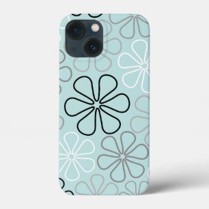 Abstracte grote bloemcontouren BWG + eendenei blau iPhone 13 Mini Hoesje