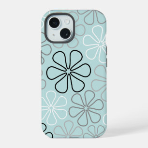 Abstracte grote bloemcontouren BWG + eendenei blau iPhone 15 Hoesje