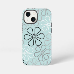 Abstracte grote bloemcontouren BWG + eendenei blau iPhone 13 Mini Hoesje