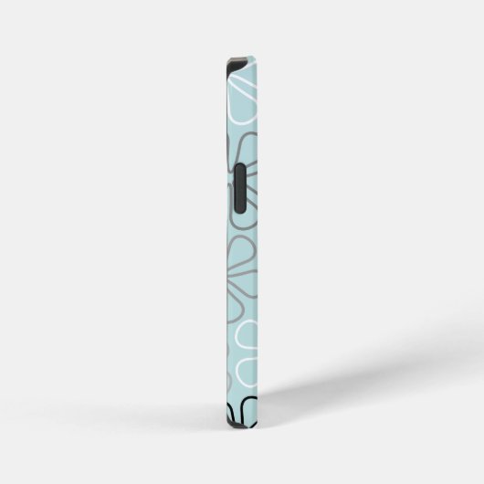 Abstracte grote bloemcontouren BWG + eendenei blau iPhone Hoesje (Rechterkant)