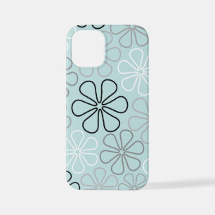 Abstracte grote bloemcontouren BWG + eendenei blau iPhone 12 Mini Hoesje