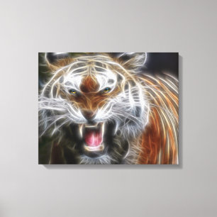 Abstracte Growling Tiger Wrapped Canvas Afdruk