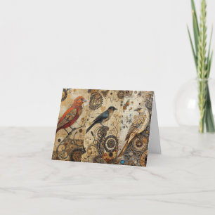 Abstracte Grunge Birds Collage Blank Note Kaart
