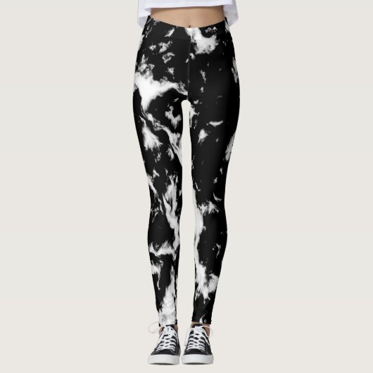 Abstracte Grunge Marble - Black and White Collecti Leggings (Voorkant)