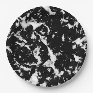 Abstracte Grunge Marble - zwart en wit Papieren Bordje