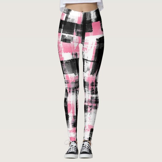 Abstracte Grunge Roze Wit en Zwart Leggings (Voorkant)