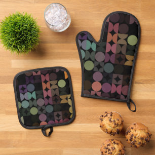 Abstracte Halve Cirkels Mod Op Fusie Kunst Patroon Ovenwant & Pannenlap Set