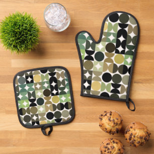 Abstracte Halve Cirkels Mod Op Fusie Kunstpatroon Ovenwant & Pannenlap Set