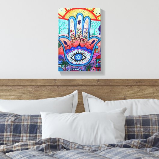 Abstracte Hamsa Tree of Life Eye Canvas Afdruk (Insitu (Slaapkamer))