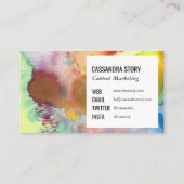 Abstracte handbeschilderde waterverf spetters visitekaartje (Achterkant)