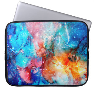 Abstracte handgemaakte textuur. Marbling blue en o Laptop Sleeve